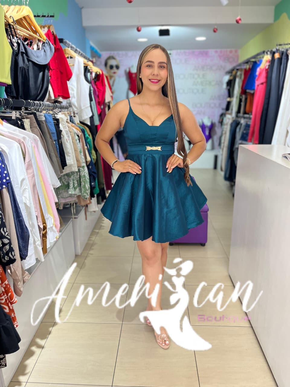 VESTIDO CORTO  VERDE GALA HEBILLA 